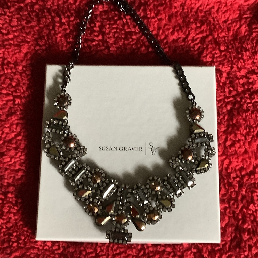 Susan Graver Bronze and Clear Crystal Bib Necklace